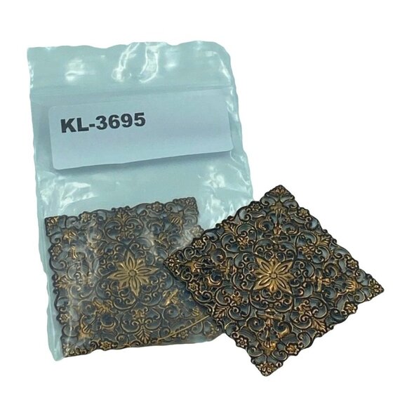 Ornate Metal Filigree Square Embellishments Set Of 2 For Crafts & Decoration - Picture 4 of 4